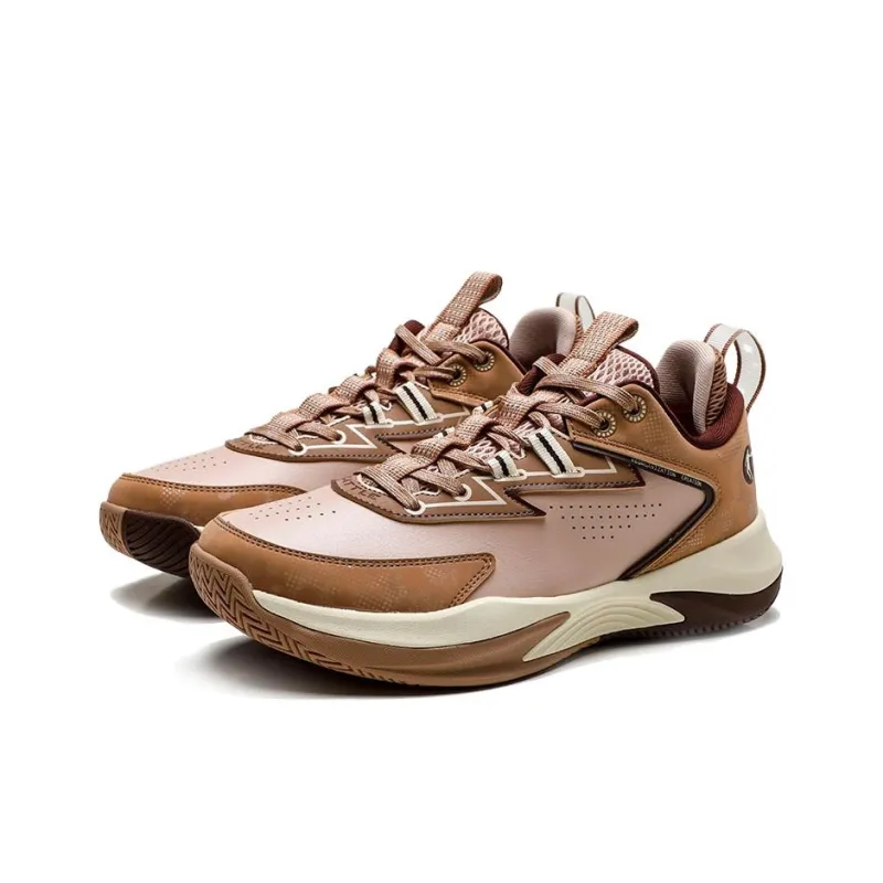 QIAODAN Anti Slip Wear Resistant Low Top Basketball Shoes Men's Brown-2
