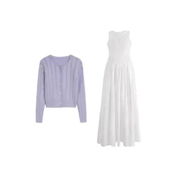 Udon House Skirt Set Women's Purple+White