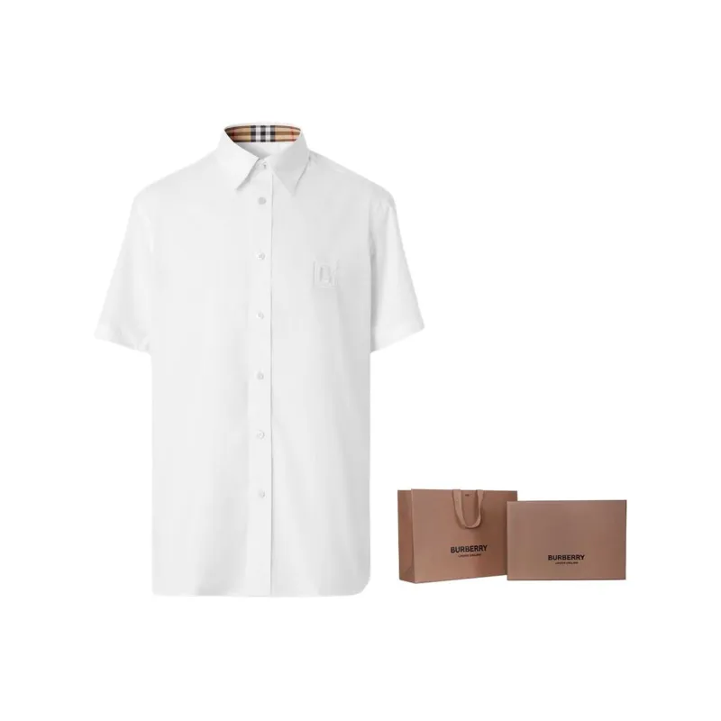 Burberry FW22 Men Logo Embroidery Single-Breasted Short Sleeve Shirt White-6