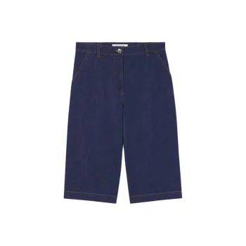 Maison Kitsune Logo Embroidered Denim Shorts