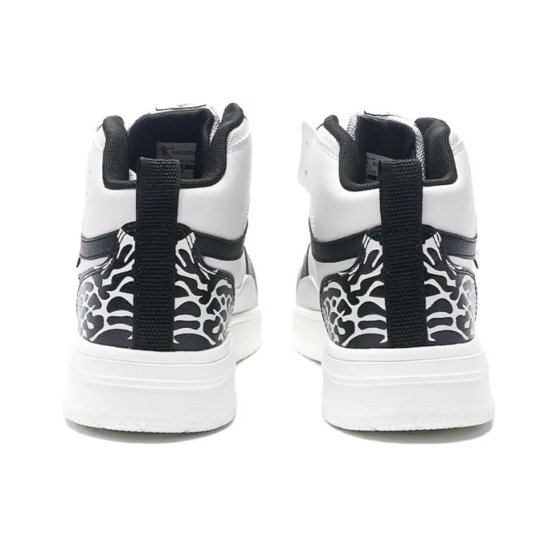 QIAODAN Dry Anti Slip Wear Resistant High Top Skateboard Shoes Men's White Black-4