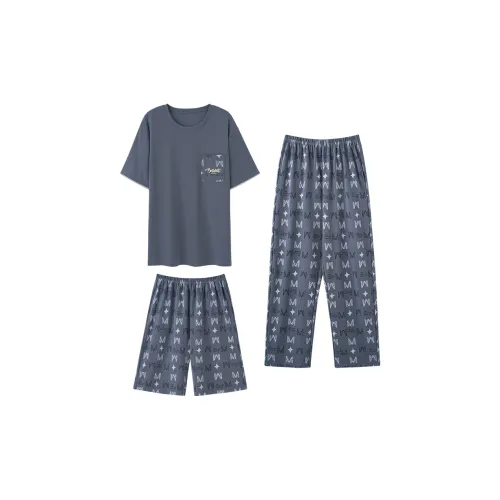 Floating Light Islands Pajama Set Men's Navy Blue