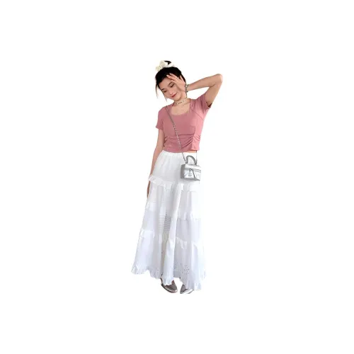 QIANGKOUPAOCAI Casual Long Skirts Women's White