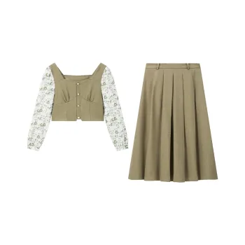 VIMLY Skirt Set Women's Pea Green