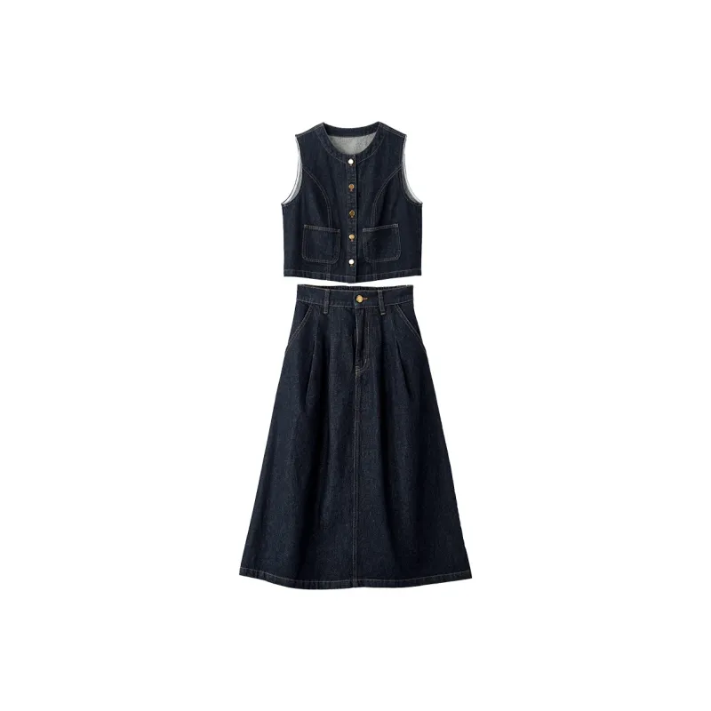 XIANGYING Skirt Set Women's Denim Blue-0