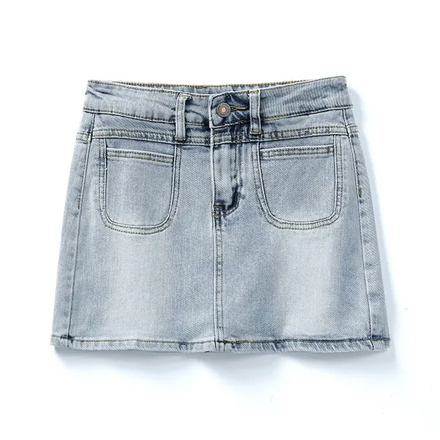 Wen Shan Denim Short Skirts Women's Vintage Blue-0