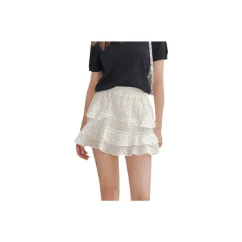 ELF SACK Casual Short Skirts Women's Polka Dot White