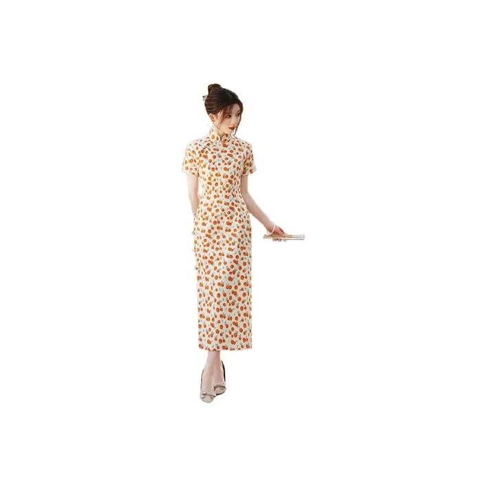 Red Colored Clothes Cheongsam Women's Red Cherry-0