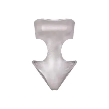 SKIMS LIQUID SHINE SWIM STRAPLESS CUT OUT MONOKINI One-piece Swimsuit Women's SMOKE/Smoke Gray