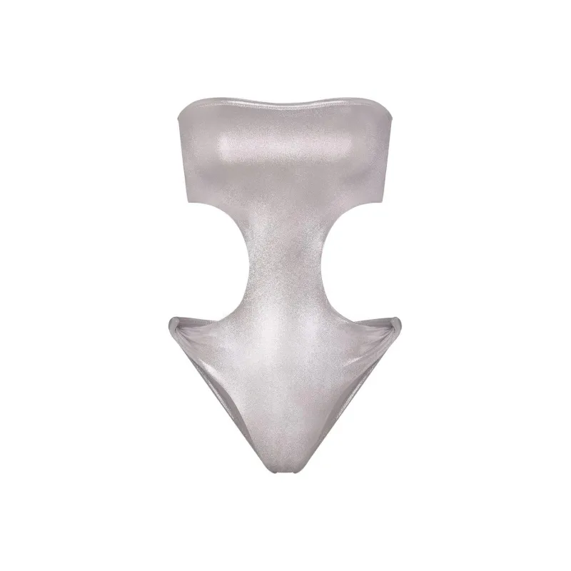 SKIMS LIQUID SHINE SWIM STRAPLESS CUT OUT MONOKINI One-piece Swimsuit Women's SMOKE/Smoke Gray-0