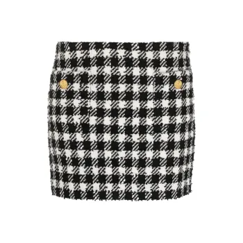 Alessandra Rich Vichy Checked Tweed Mini Skirt