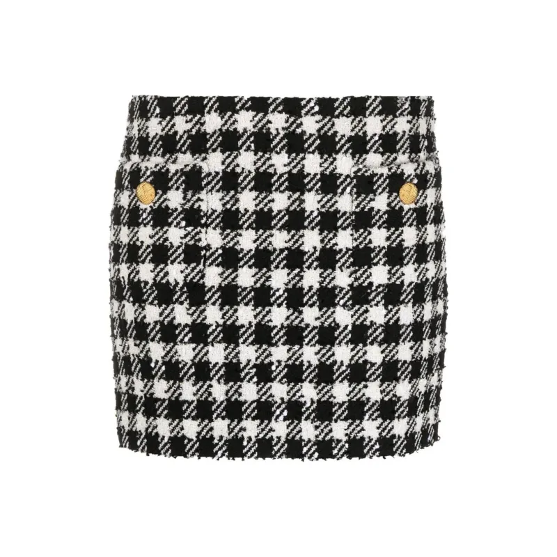 Alessandra Rich Vichy Checked Tweed Mini Skirt-0