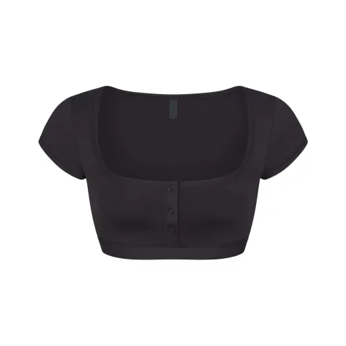 SKIMS SIGNATURE SWIM SUPER CROPPED T-SHIRT Bikini Women's ONYX/Onyx