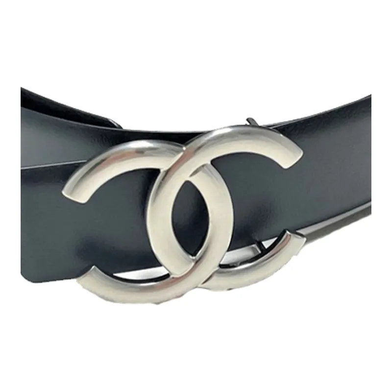 CHANEL Cow Leather Belts Women's Black Width  3CM-2