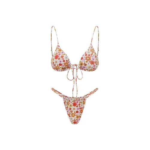 YUKARI SWIM Two Piece Swimsuits Women's Orange Floral Pattern