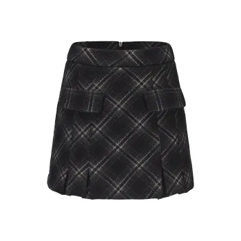 CHIWAWAMEME Casual Short Skirts Women's Navy Blue Plaid