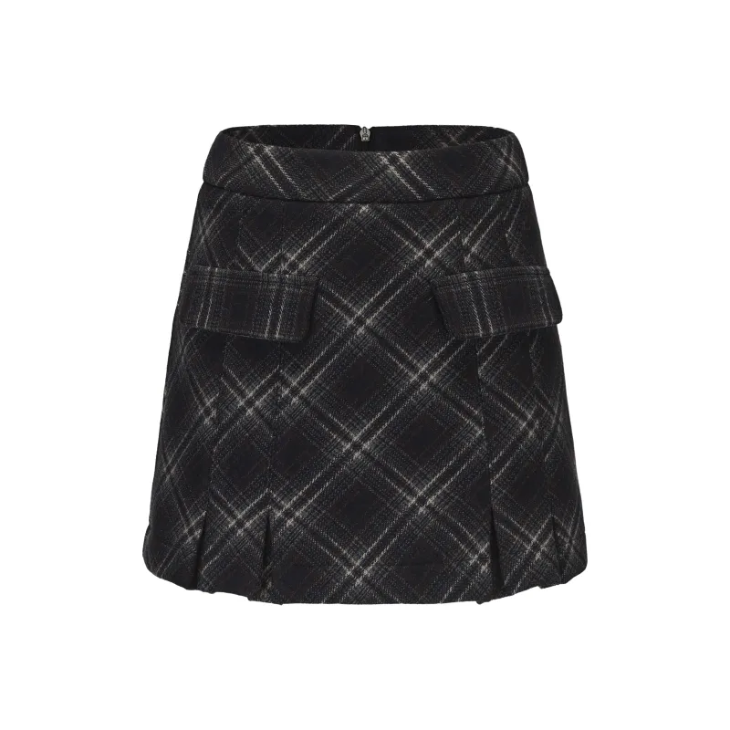 CHIWAWAMEME Casual Short Skirts Women's Navy Blue Plaid-0