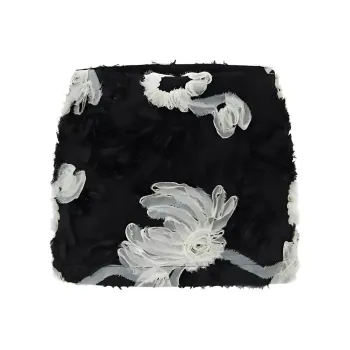 IAMCPLUS Casual Short Skirts Women's Black And White Floral