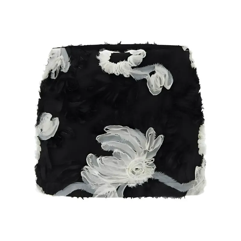 IAMCPLUS Casual Short Skirts Women's Black And White Floral-0