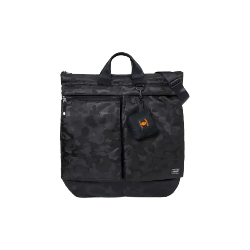 A BATHING APE PORTER Collaboration Polyester Tote Bag, Shopping Bag, Shoulder Bag, Crossbody Bag, Handbag Unisex Black-0