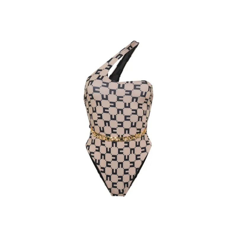 Elisabetta Franchi Logo Printed One Shoulder Swimsuit-0