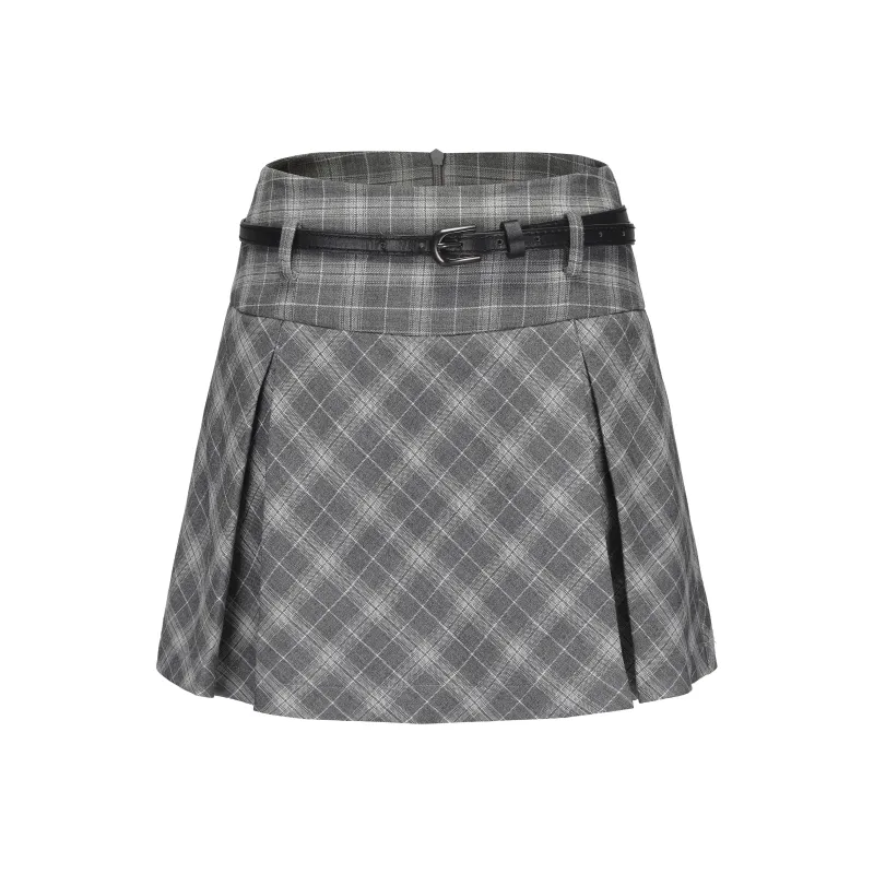 CHIWAWAMEME Casual Short Skirts Women's Gray Plaid-0