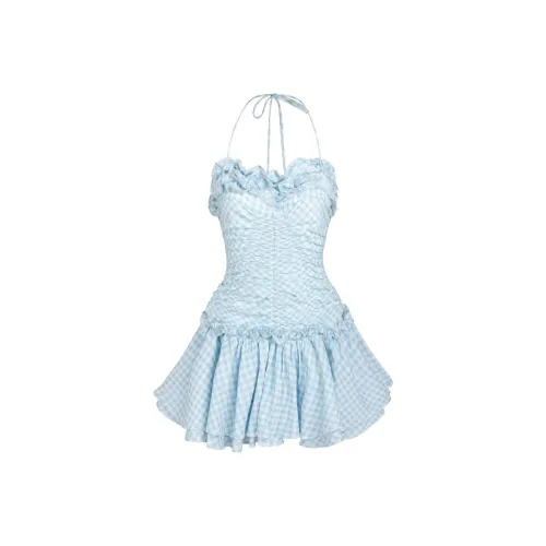 Selkie Collection SS24 Swim Dresses & Skirts Women's Cyan White Cooling Summer Plaid Print