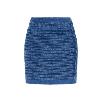 VERSACE High Waist Panel Detailed Denim Mini Skirt