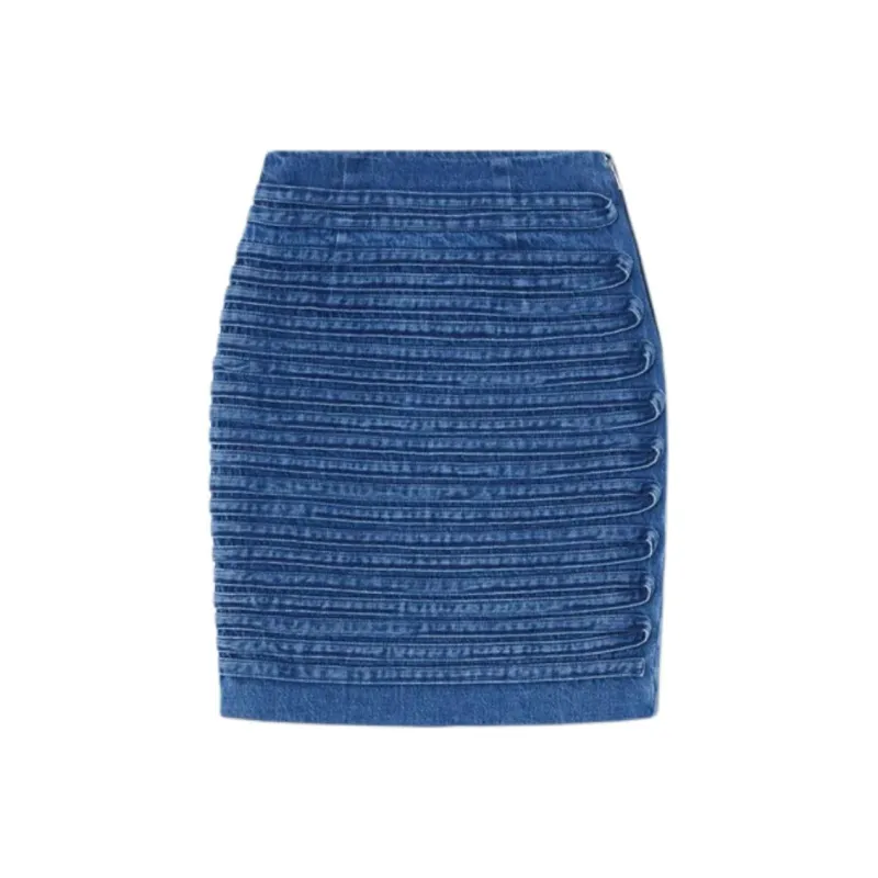 VERSACE High Waist Panel Detailed Denim Mini Skirt-0