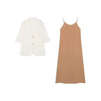 IHIMI Two Piece Skirt Sets Women's Ecru+Orange