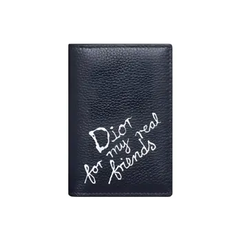 DIOR Cow Leather Card Holder Unisex Marine Blue