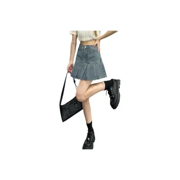 Wbwq Denim Short Skirts Women's Vintage Blue