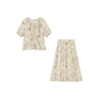 IHIMI SS24 Skirt Set Women's Apricot Yellow Green