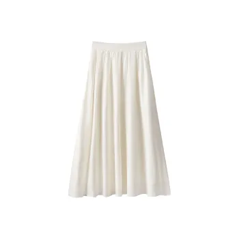 FAIRWHALE Minimalist Style A Shaped Half Length Casual Long Skirt Women's Jade White