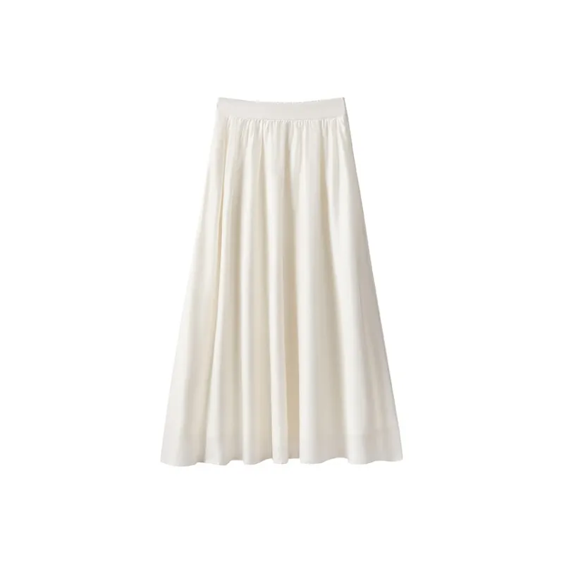 FAIRWHALE Minimalist Style A Shaped Half Length Casual Long Skirt Women's Jade White-0