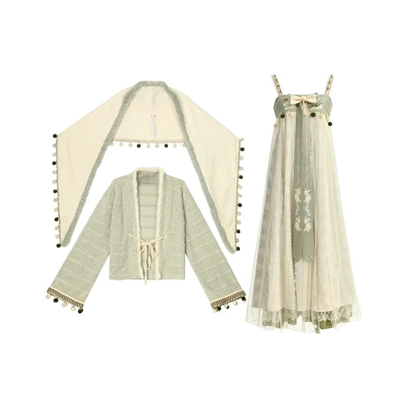 SNBL Two Piece Skirt Sets Women's Dress+Inner+Shawl-0
