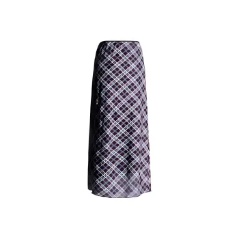 Rose Casual Long Skirts Women's Blue And Green Plaid