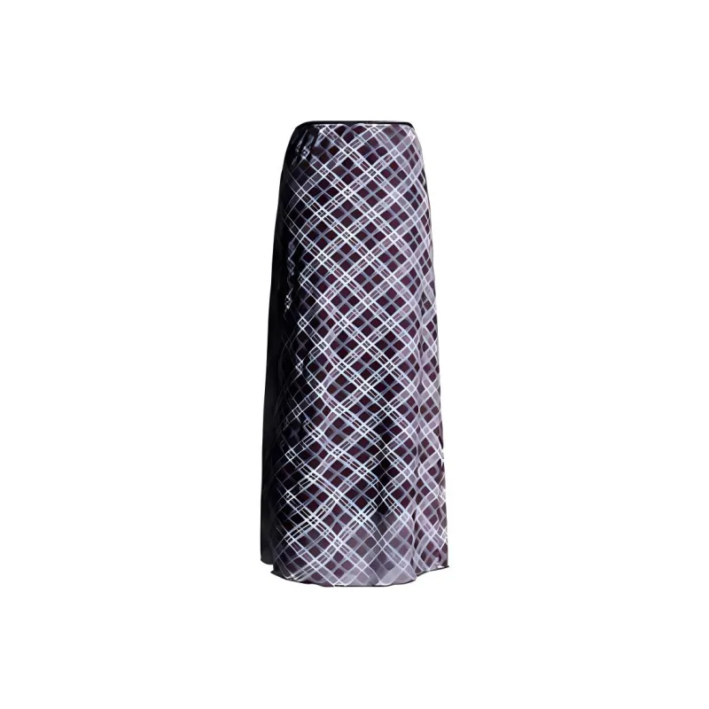 Rose Casual Long Skirts Women's Blue And Green Plaid-0