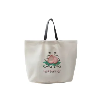 ZARA XI XING LE Collaboration Cotton With Leather Tote Bag Shopping Bag Handbag Large Size Women's White