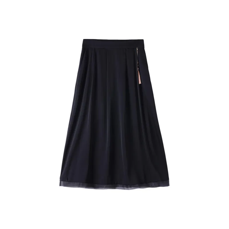Yi Mengyuan Silk Casual Long Skirt Women's Black-0