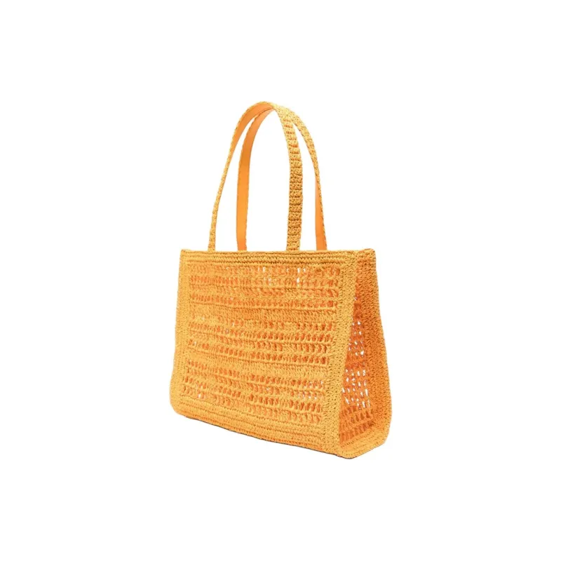 TORY BURCH Ella Plant Material Tote Bag, Shopping Bag, Shoulder Bag Trumpets Women's Yellow-1