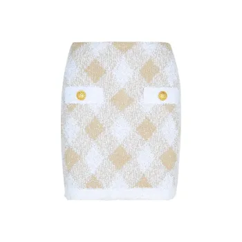 BALMAIN Gingham Detailed Ribbed Hem Mini Skirt