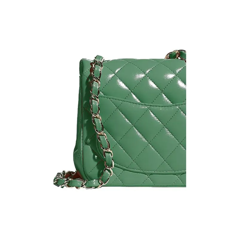 CHANEL 22A Pre Fall Classic Flap CF Sheepskin Portable Crossbody Bag, Shoulder Bag Mini Women's Green-3