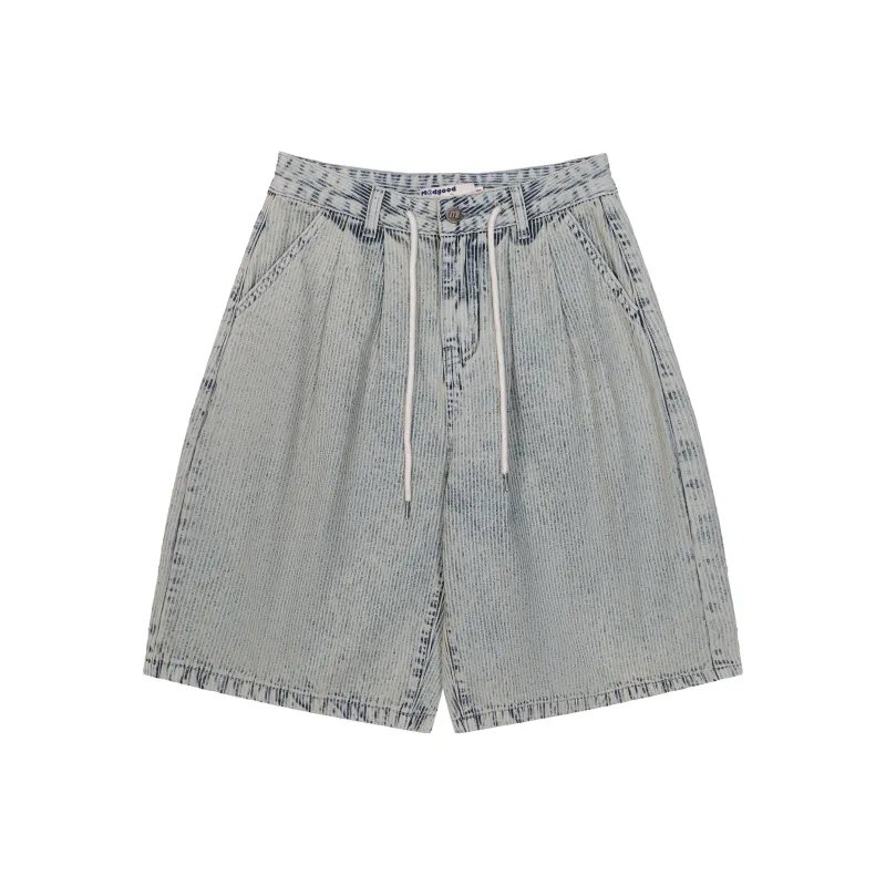 Madgood Denim Shorts Unisex Blue White Stripes-0