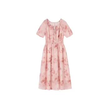 XIANGYING Short Sleeved Dress Women's Light Pink