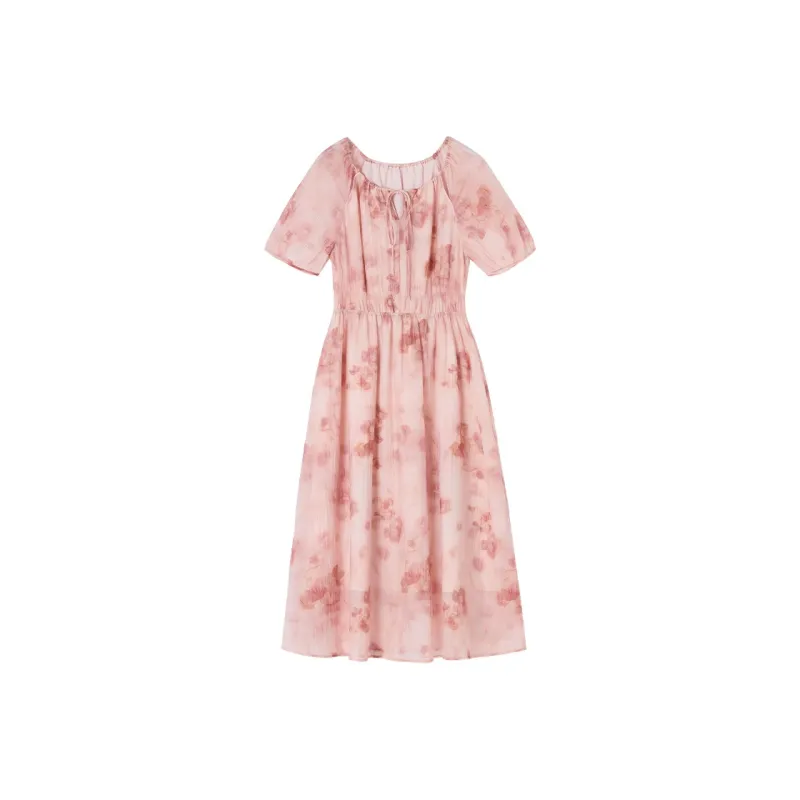 XIANGYING Short Sleeved Dress Women's Light Pink-0
