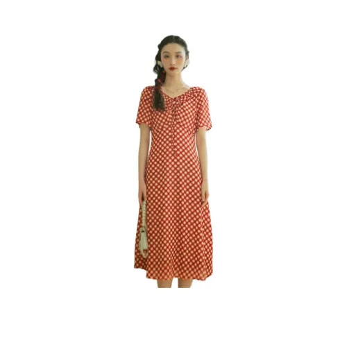 ANNECHEN Retro Short Sleeved Dress Women's