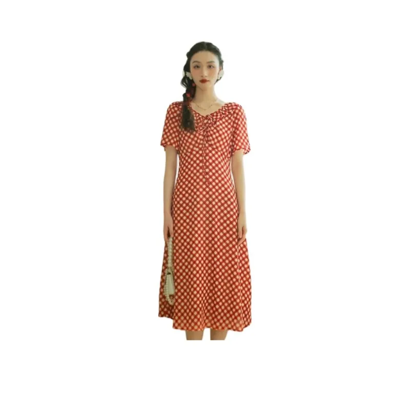 ANNECHEN Retro Short Sleeved Dress Women's-0