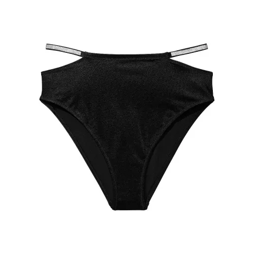 Victoria's Secret Shine Strap High Waist Full Coverage Bikini Bottom/black Swimming Shorts Women's Black
