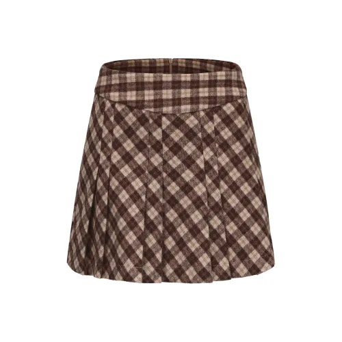 CHIWAWAMEME Casual Short Skirts Women's Woolen Plaid